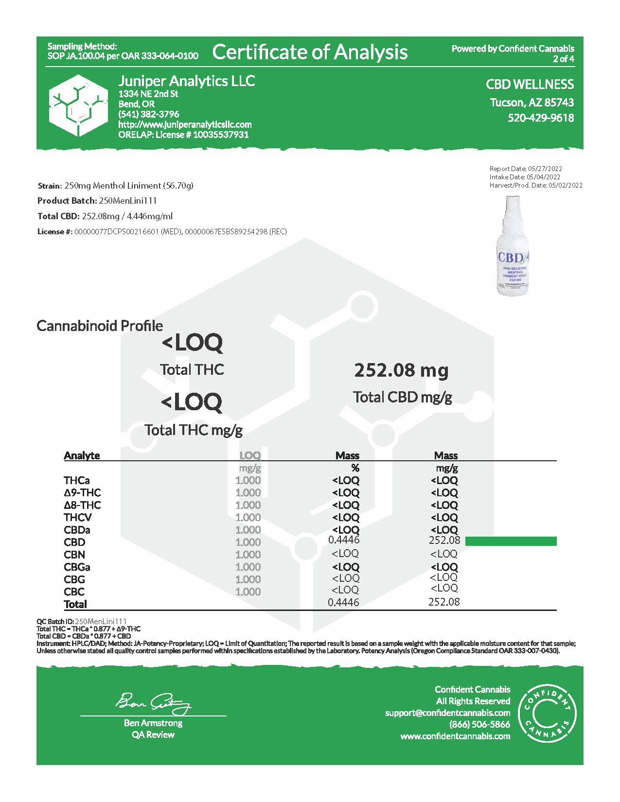 2oz 250mg Menthol Liniment Spray